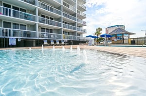 The zeroentry pool features water spouts