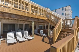 Some of the seating under the townhouses secondfloor decks is under shade.