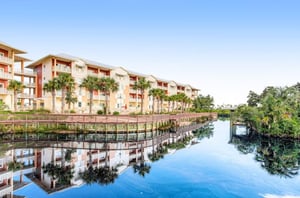 The exterior of a condominium on the water in Mexico Beach Florida