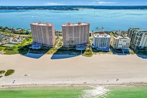 The resort is nestled between two shorelines.