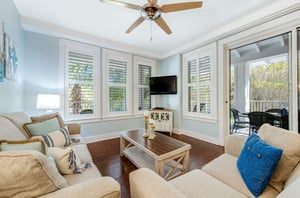 The cozy living area of a room at Market Street Inn