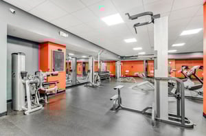 Strength training machines in the fitness center at Emerald Beach Resort