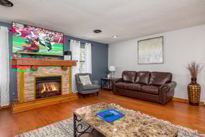 Fireplace and Flat Screen TV at Hoop Dreams Lodge