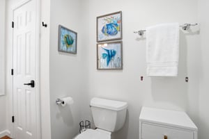Shower and bath detail in the ensuite bathroom for the upstairs twodouble bedroom.