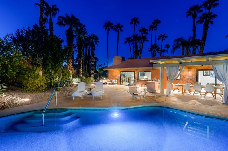 Gorgeous outdoor yard with beautiful pool lights