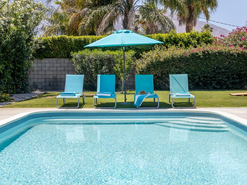 Blue pool lounge chairs
