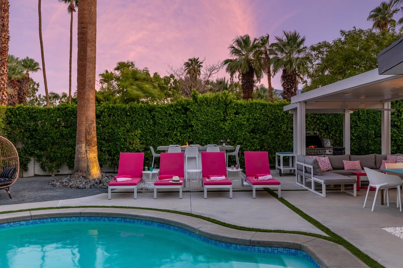 Four Pink Inviting Pool Loungers