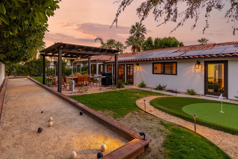 Play bocce ball as the sun sets