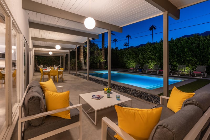 Brightly lit backyard patio