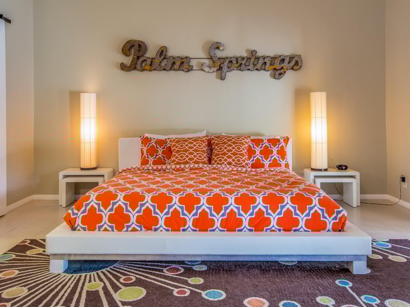 Pops of color in the bedrooms create that fun Palm Springs vibe