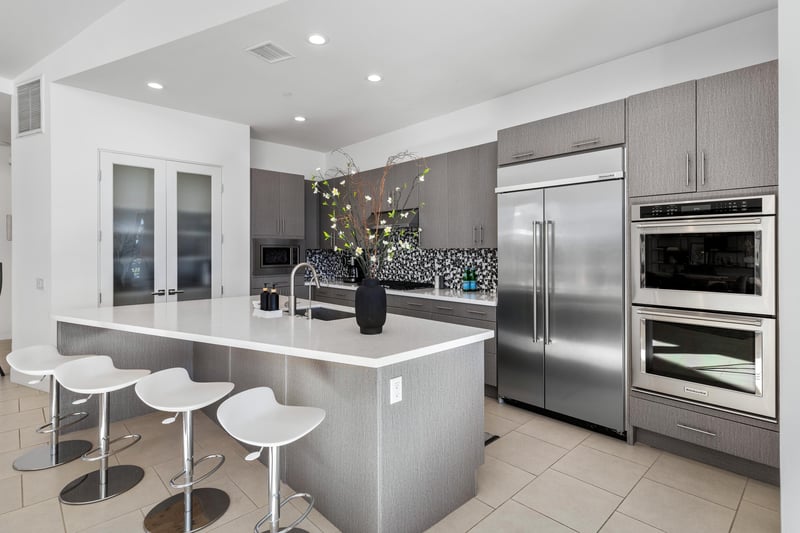 Chefs kitchen with midcentury modern design