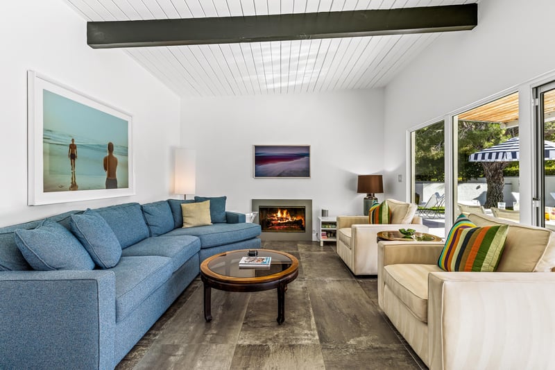 Comfy living room with gorgeous fireplace