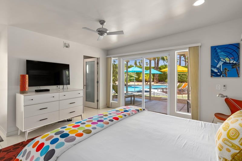 Casita bedroom with pool deck access