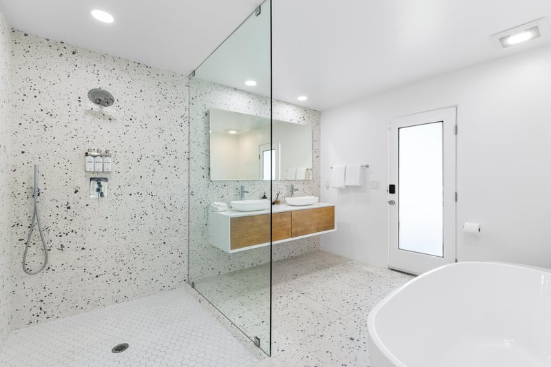 Gorgeous spalike step in shower in the en suite primary bath