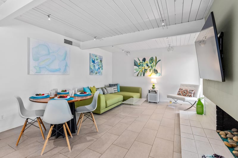 Open area kitchen, dining, and living room