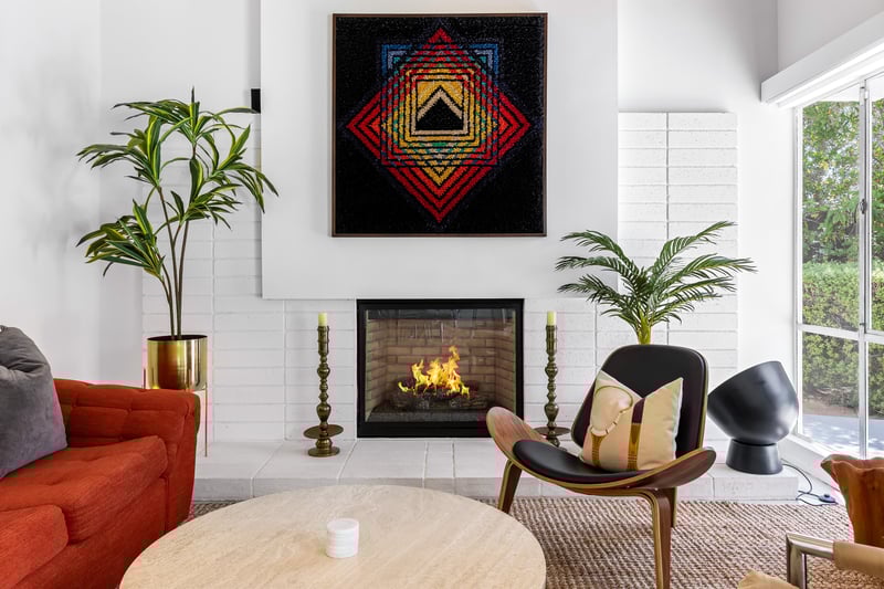 Decorative artwork above fireplace