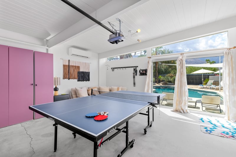 Converted garage playroom with Ping Pong