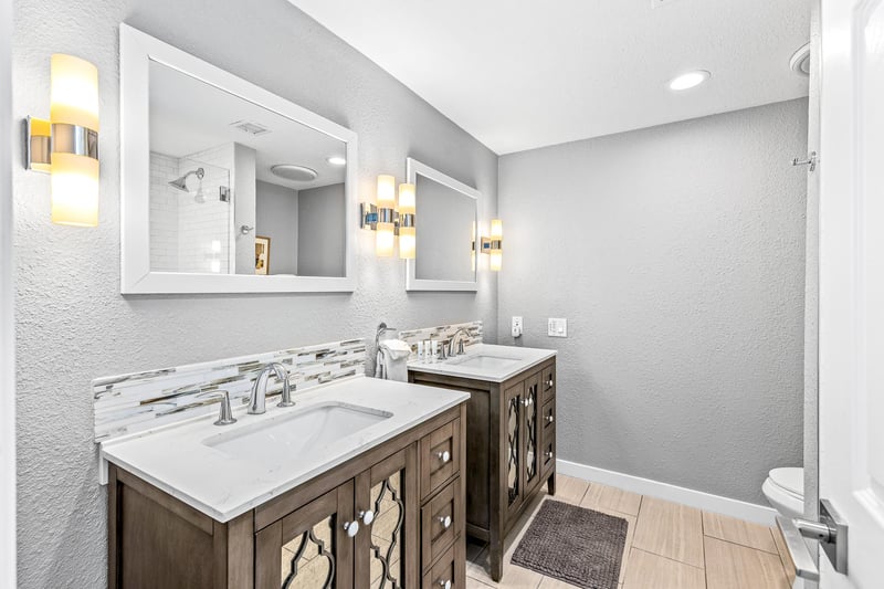 Sparkling guest bathroom with two sinks