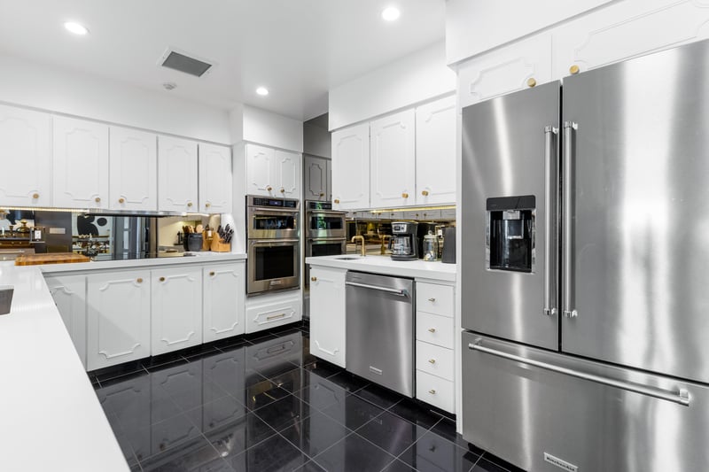Dramatic black  white Chefs kitchen
