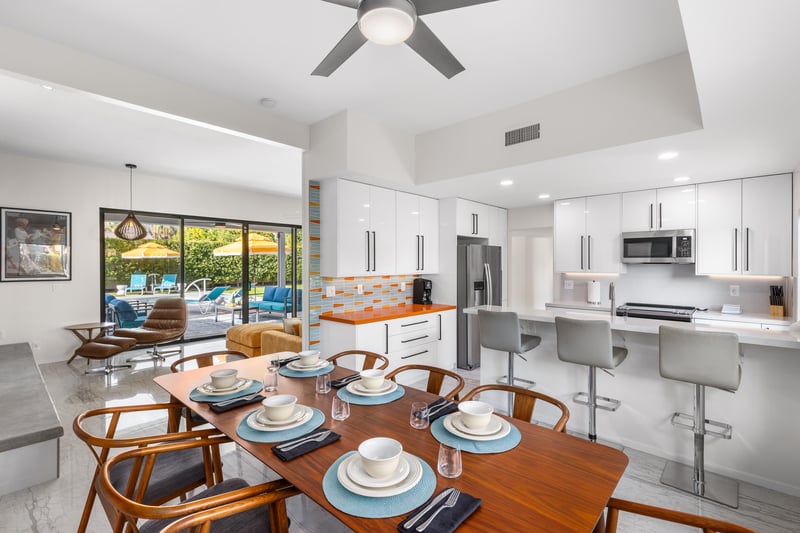 Flowing space from the living room, dining room and kitchen