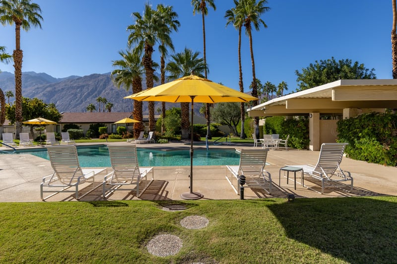 Covered umbrellas at the pool