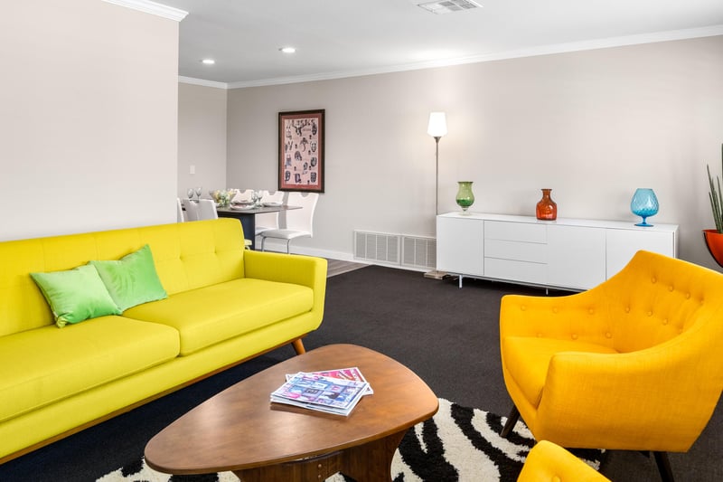 Formal living room with midcentury modern futniture