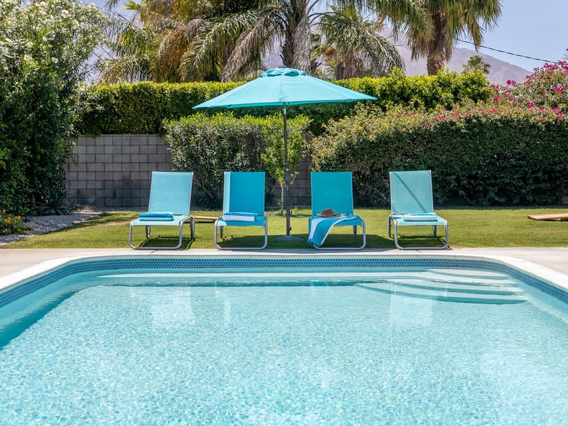 Blue pool lounge chairs
