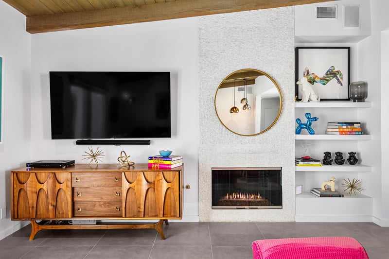 Flat Screen TV Above Media Cabinet