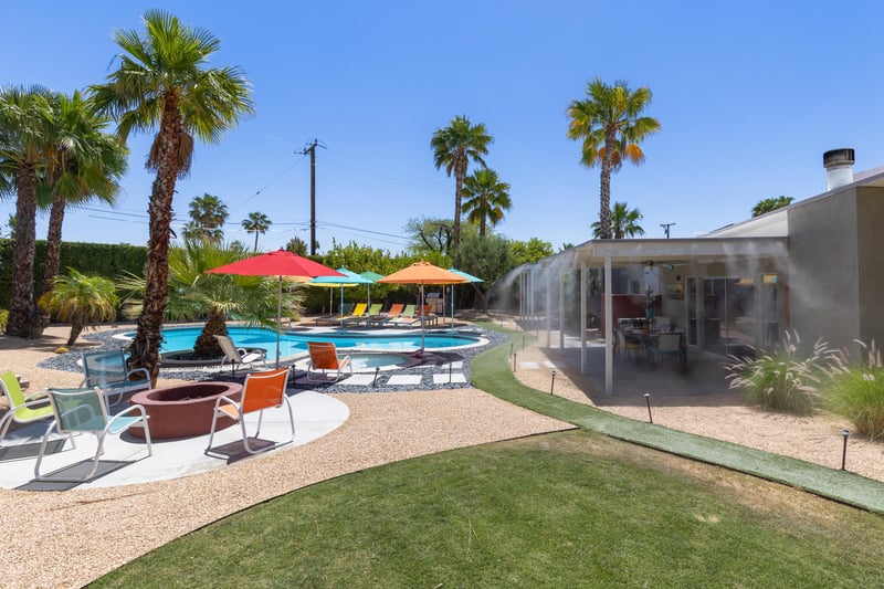 Misters surround the covered dining area
