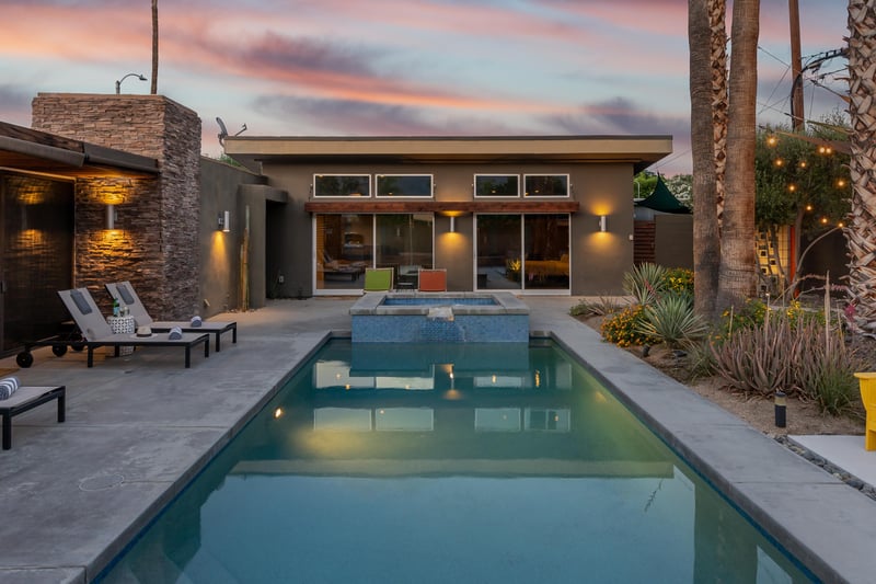 View from the yard overlooking the pool