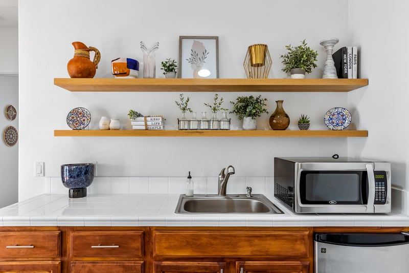 Equipped with a mini fridge and microwave