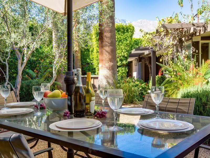 Have a refreshing meal in the shaded outdoor dining area