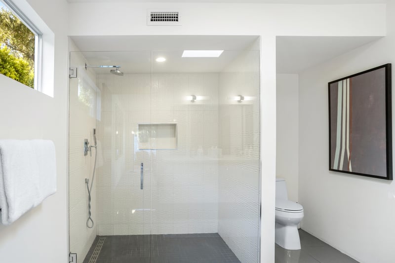 Spacious walk in shower in ensuite bath