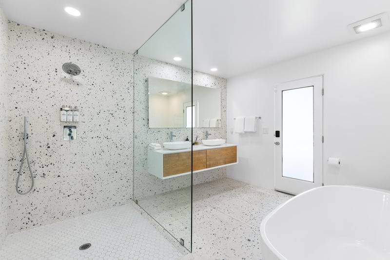 Gorgeous spalike step in shower in the en suite primary bath