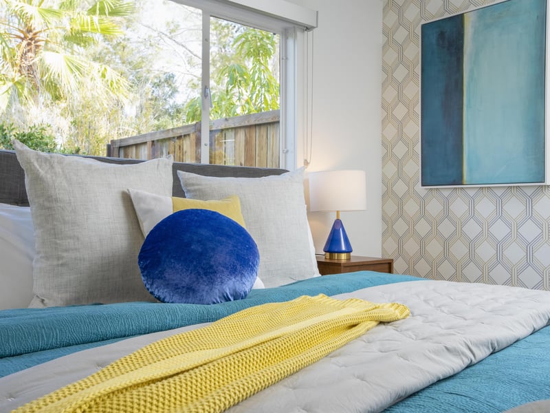 Pops of color in the bedrooms create that fun Palm Springs vibe
