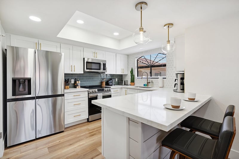 Breakfast bar looking into kitchen