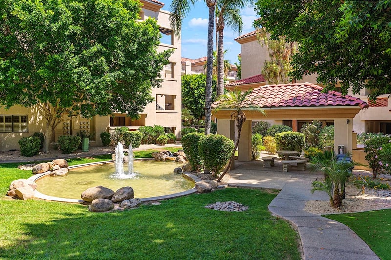 Fountains on the grounds below the condo