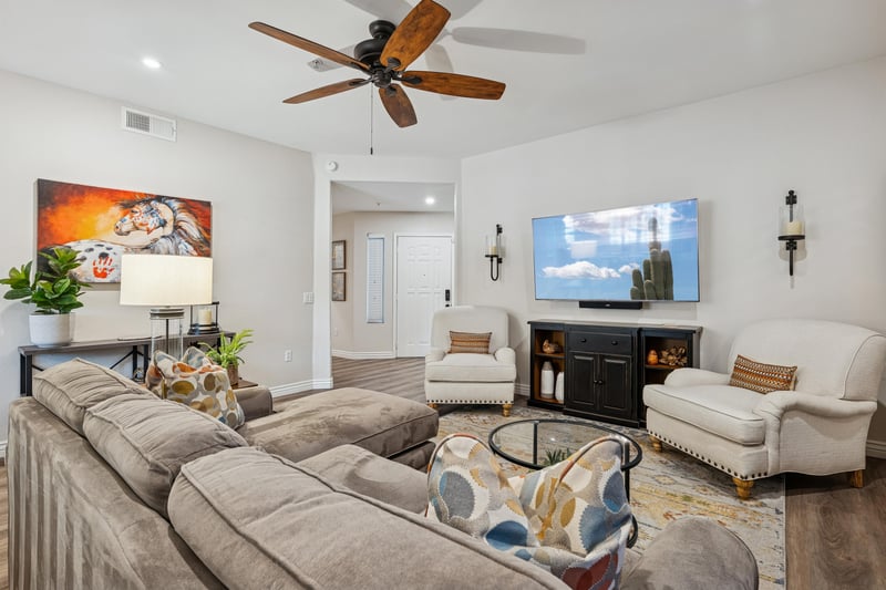 Spacious living room for entertainment.