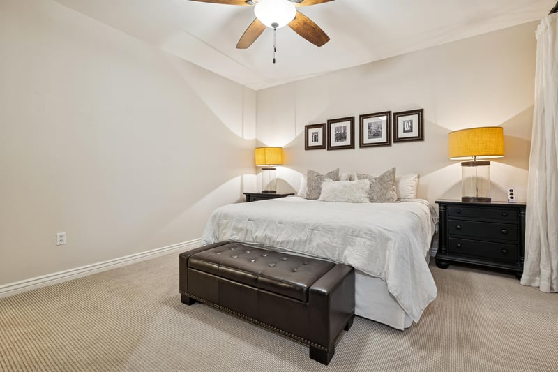 Primary bedroom with king size bed.