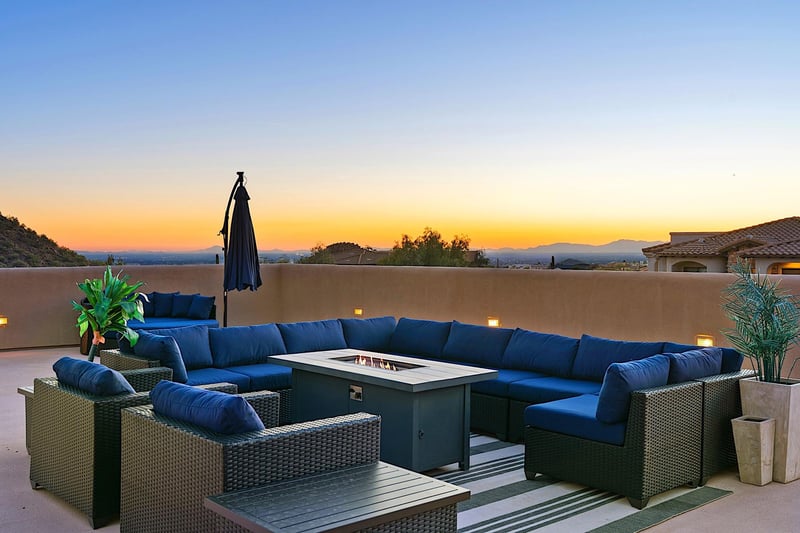 Rooftop fire pit lounge. 360 degree Sonoran Desert Views