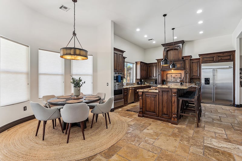 Breakfast table looking into kitchen