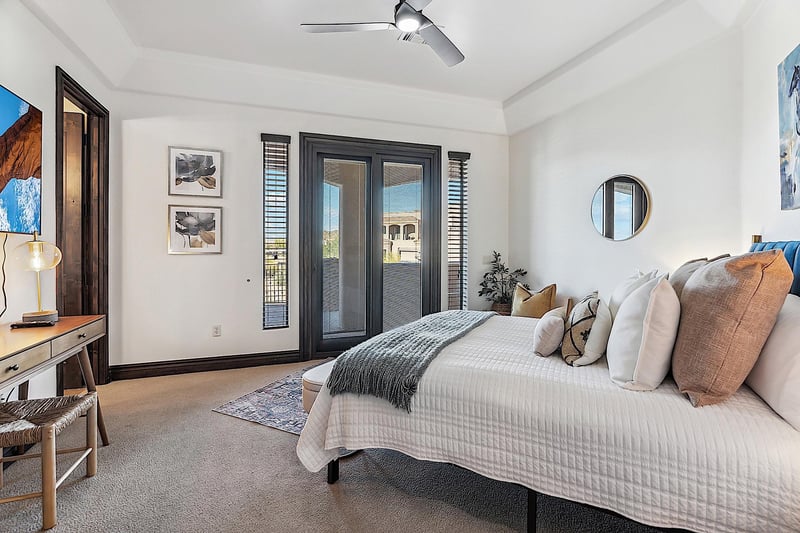 Fourth Bedroom  Queensized bed. Access to West facing patio