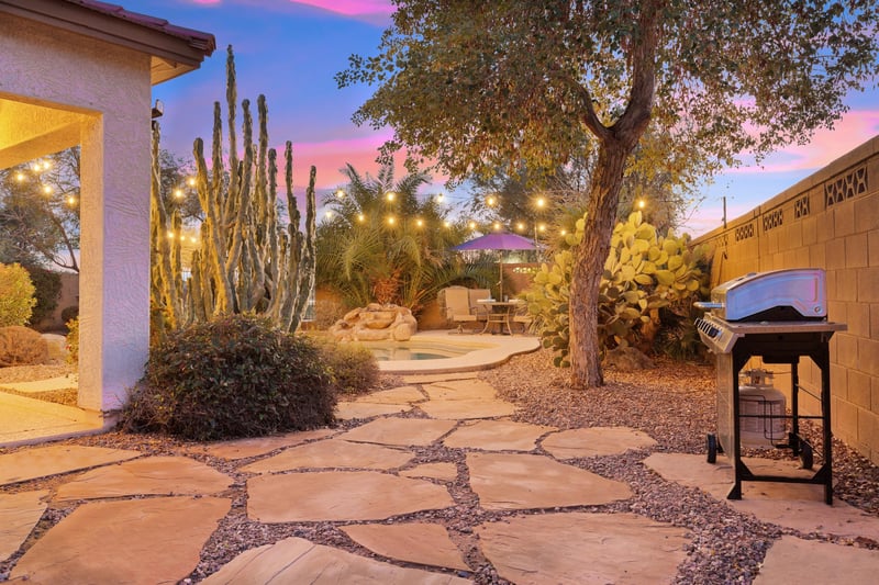 Sunset path to the pool