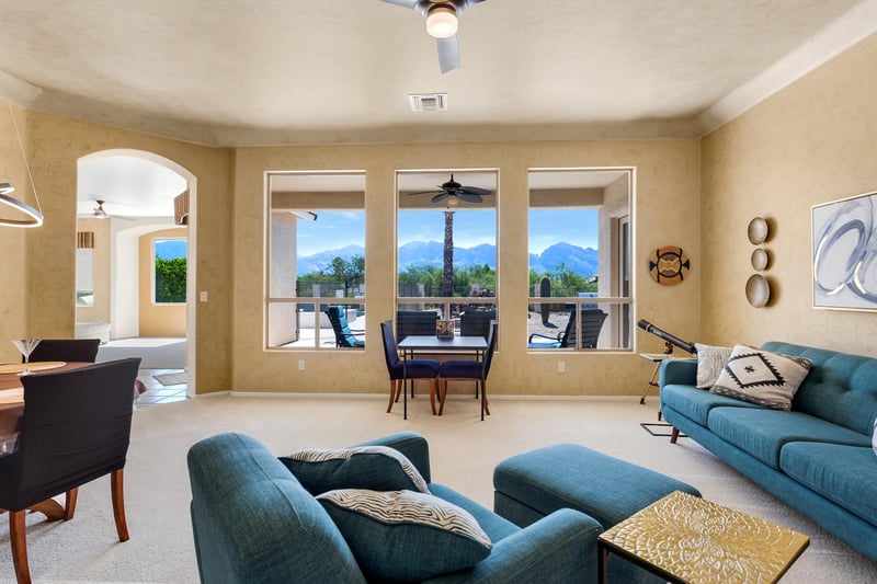 Formal living room with stunning mountain views