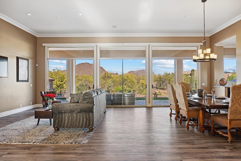 Views of the mountains from the family room  formal dining table