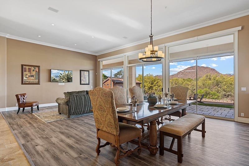 Views of the mountains from the family room  formal dining table