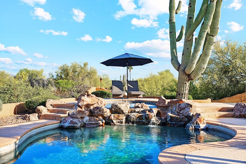 Hot Tub Waterfall runs into pool