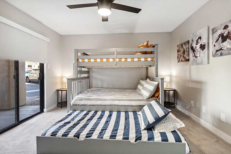 Second bedroom bunk bed. Twin over full bed with pullout twin size trundle at the bottom. Private patio entrance, walkin closet, attached bathroom.