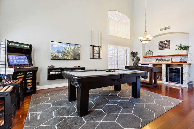 Billiard table, Foosball Table, Mounted TV, Arcade Game  Bar