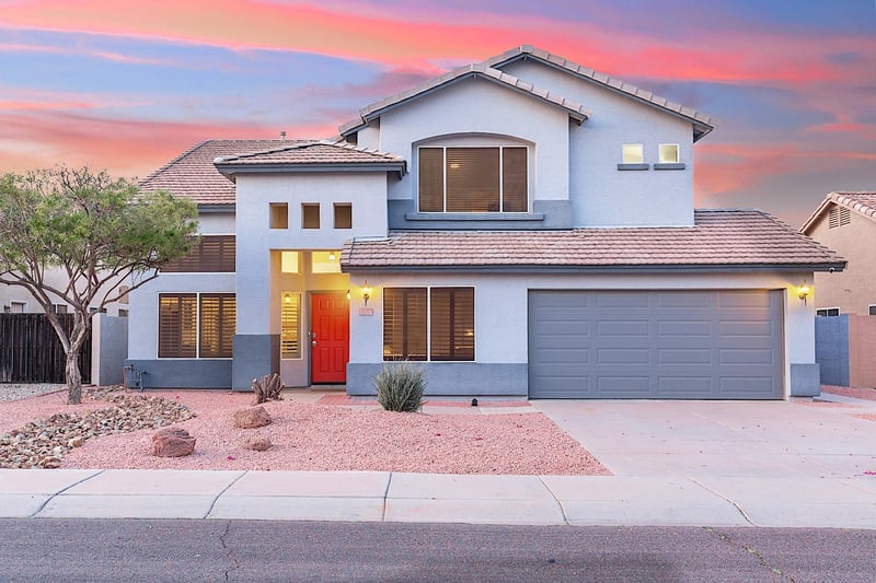 Front of home at sunset